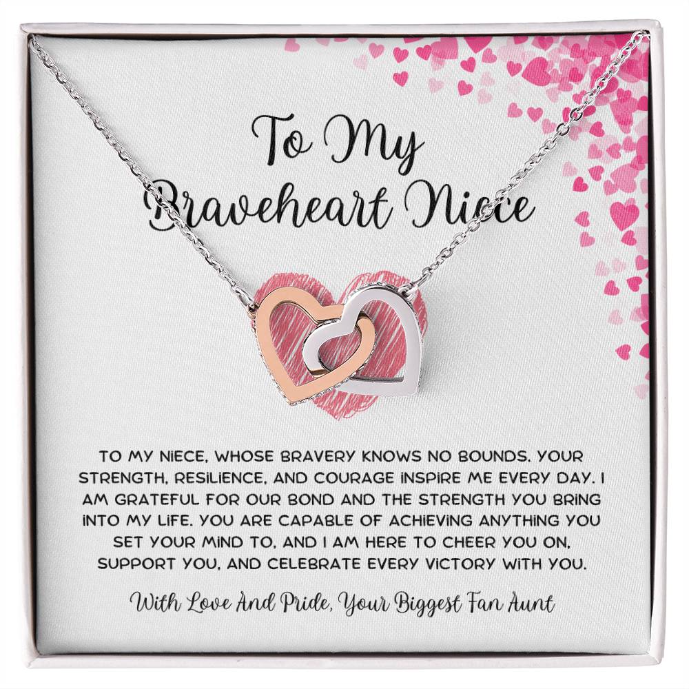 To My Braveheart Niece - From Aunt to Niece Interlocking Hearts Necklace - SOUVMOUR