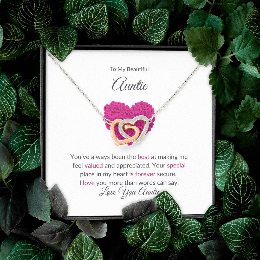 To My Aunt Necklace – Beautiful Hearts Necklace | Message Card for Aunt for Expressing Love and Gratitude in Yellow & White Gold - SOUVMOUR
