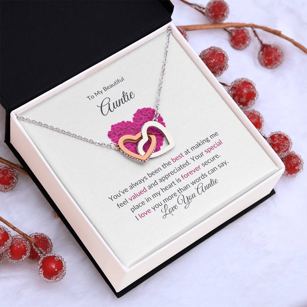 To My Aunt Necklace – Beautiful Hearts Necklace | Message Card for Aunt for Expressing Love and Gratitude in Yellow & White Gold - SOUVMOUR