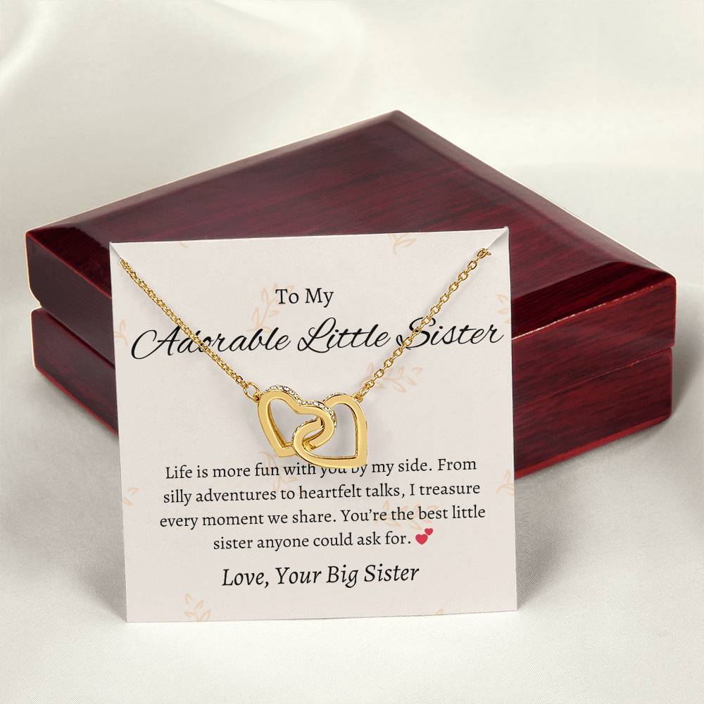 To My Sweet Little Sister – Interlocking Hearts Necklace | A Heartfelt Token of Love