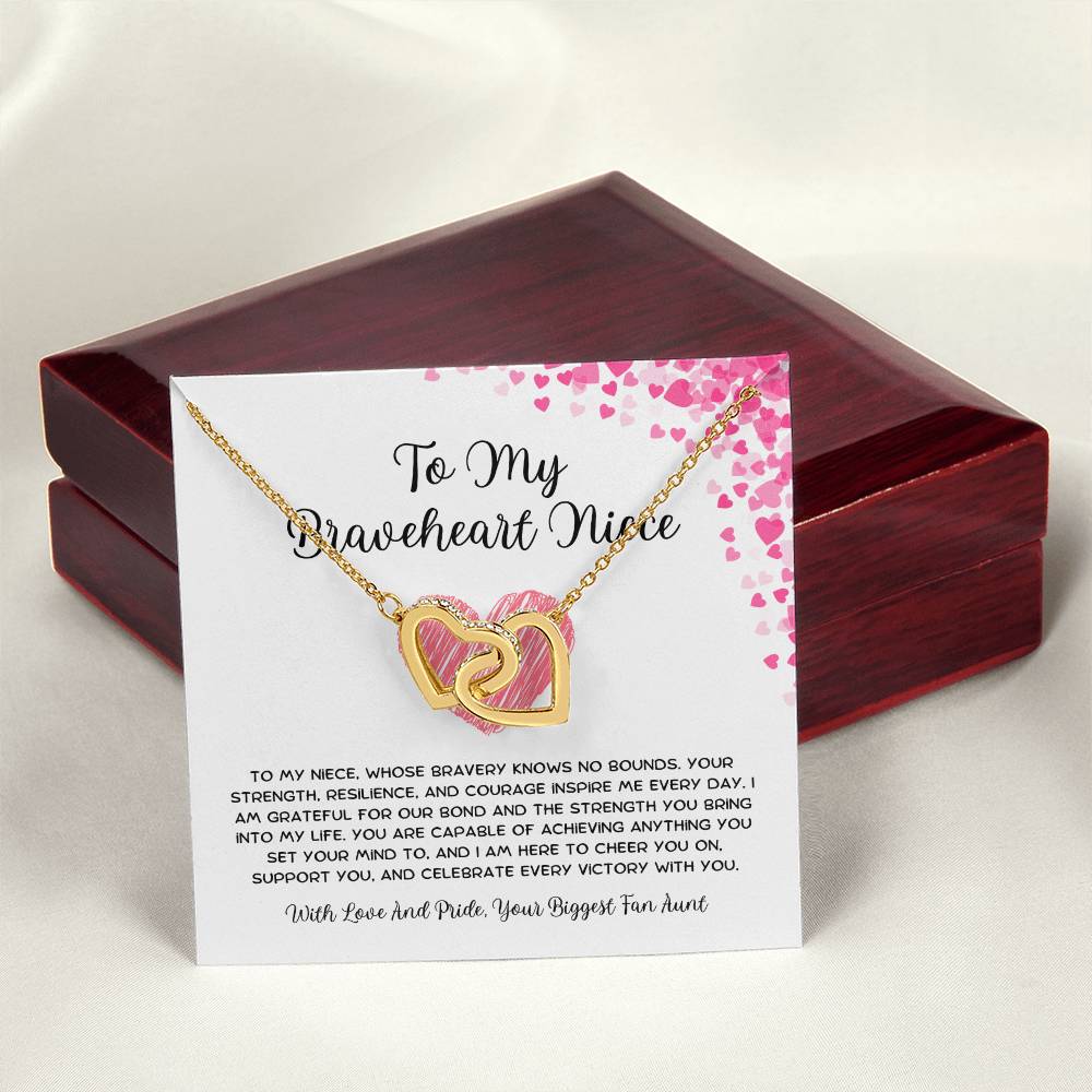 To My Braveheart Niece - From Aunt to Niece Interlocking Hearts Necklace - SOUVMOUR