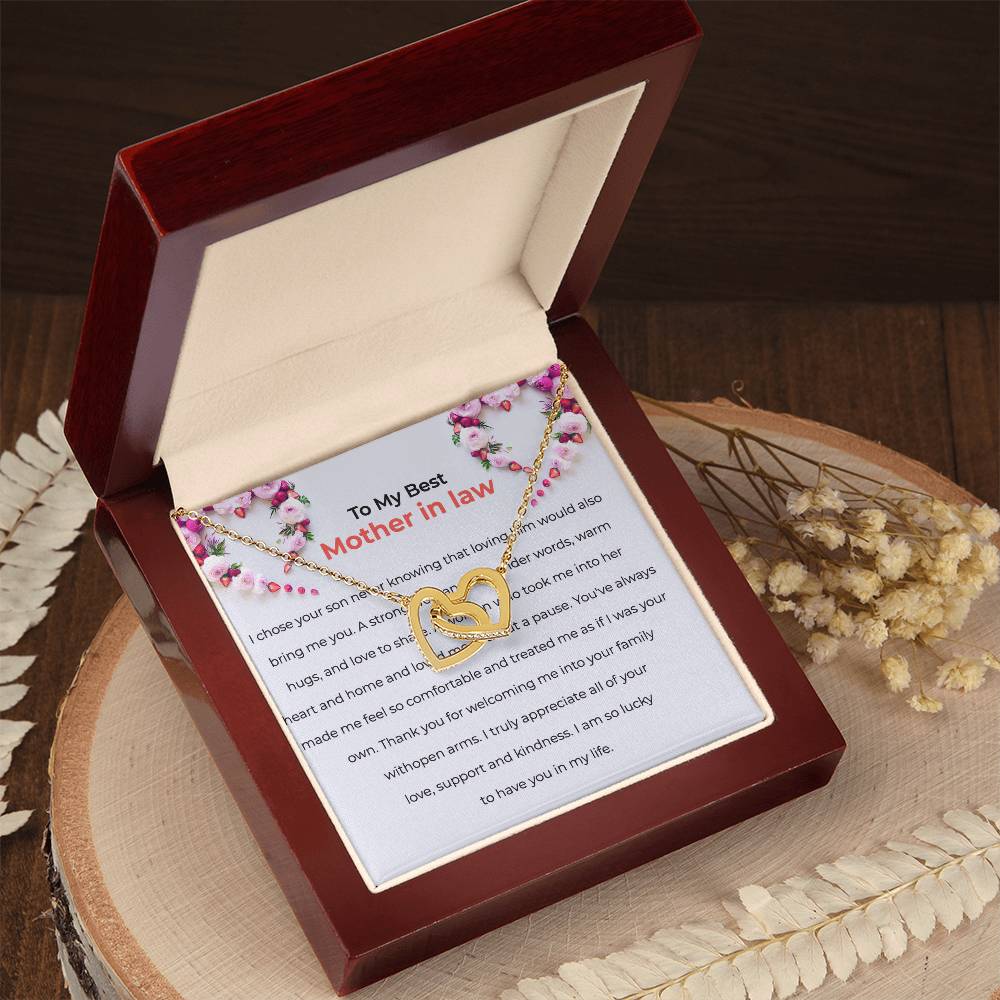 For The Best Mother-in-law, Interlocking Hearts Necklace with Heartfelt Message | Mother-in-law Gift