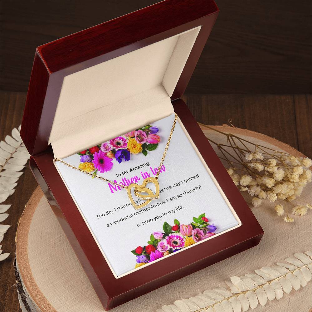 To My Amazing Mother-in-law, Interlocking Hearts Necklace with Heartfelt Sentiment | Mother-in-law Gift