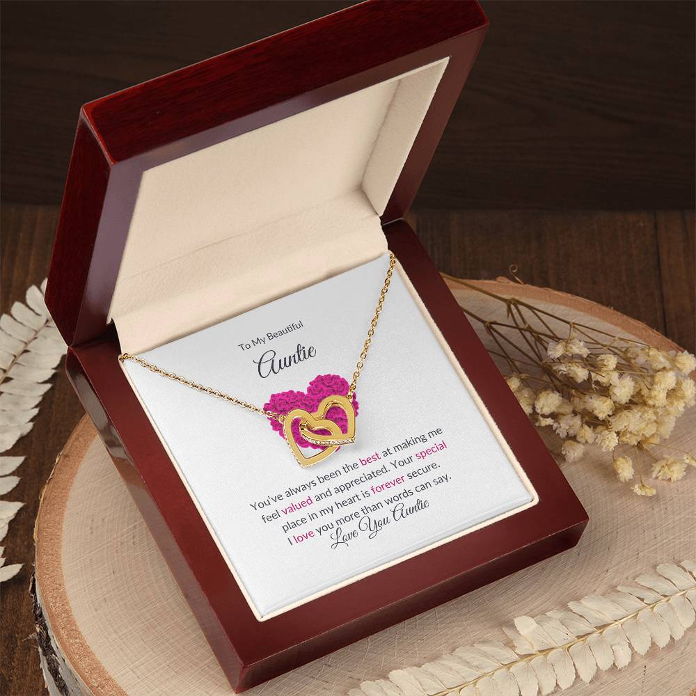 To My Aunt Necklace – Beautiful Hearts Necklace | Message Card for Aunt for Expressing Love and Gratitude in Yellow & White Gold - SOUVMOUR