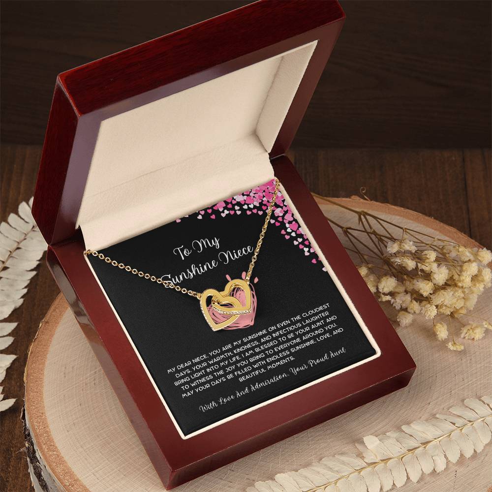 To My Sunshine Niece - From Aunt to Niece Interlocking Hearts Necklace - SOUVMOUR