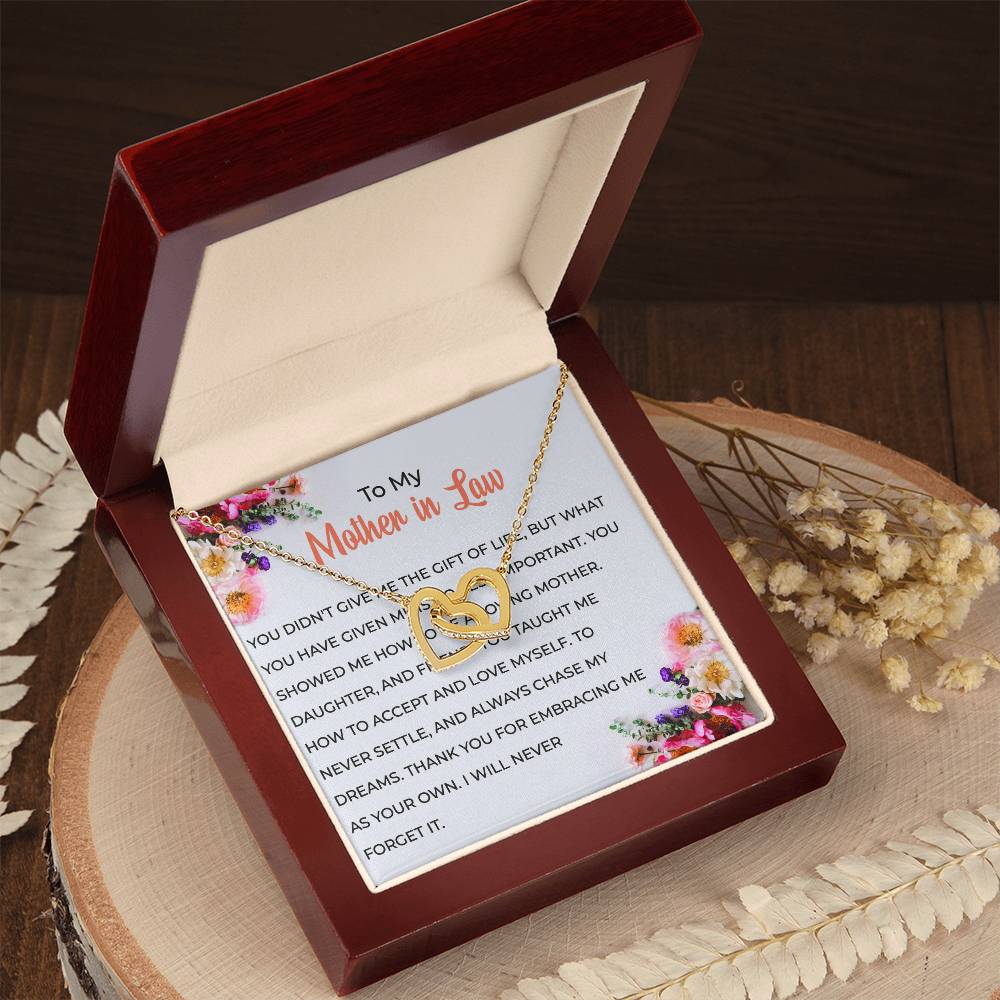 To My Cherished Mother-in-law, Interlocking Hearts Necklace with Heartfelt Words | Mother-in-law Gift
