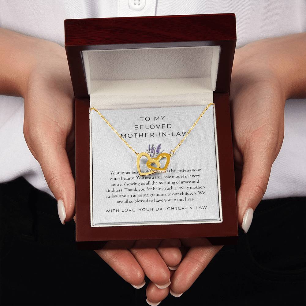 To My Beloved Mother-in-law, Interlocking Hearts Necklace with Heartfelt Message | Mother-in-law Gift