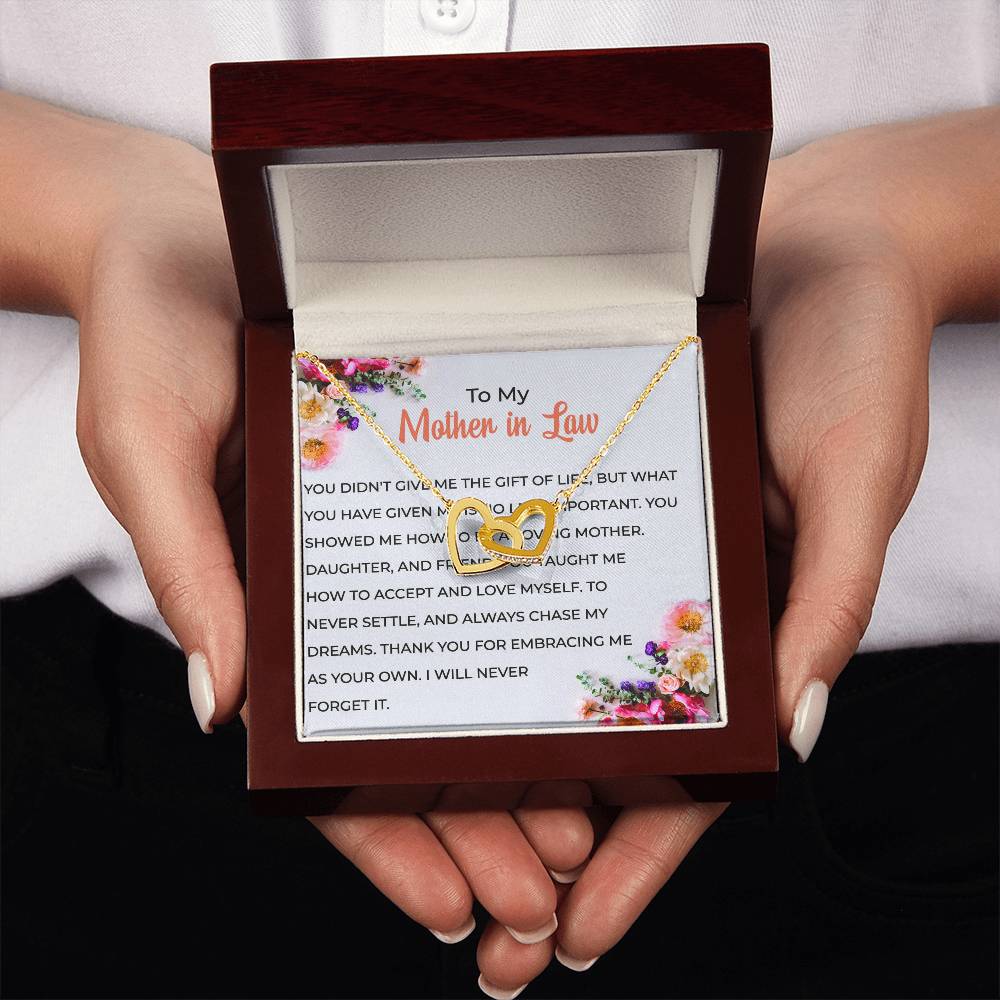 To My Cherished Mother-in-law, Interlocking Hearts Necklace with Heartfelt Words | Mother-in-law Gift