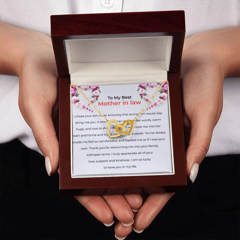 For The Best Mother-in-law, Interlocking Hearts Necklace with Heartfelt Message | Mother-in-law Gift