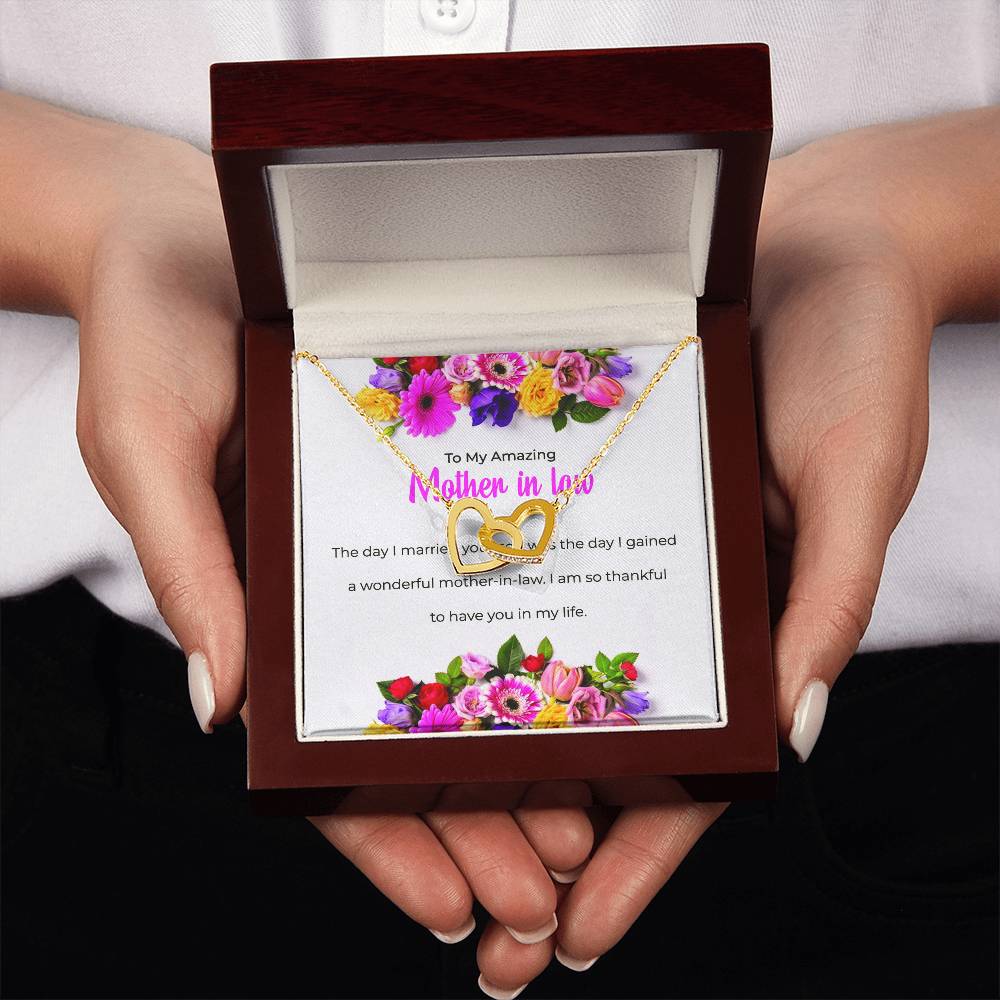 To My Amazing Mother-in-law, Interlocking Hearts Necklace with Heartfelt Sentiment | Mother-in-law Gift