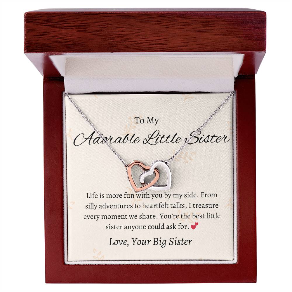 To My Sweet Little Sister – Interlocking Hearts Necklace | A Heartfelt Token of Love