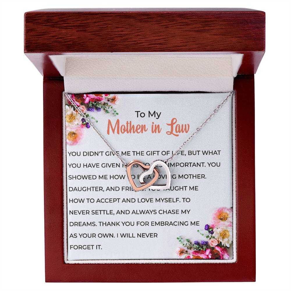 To My Cherished Mother-in-law, Interlocking Hearts Necklace with Heartfelt Words | Mother-in-law Gift