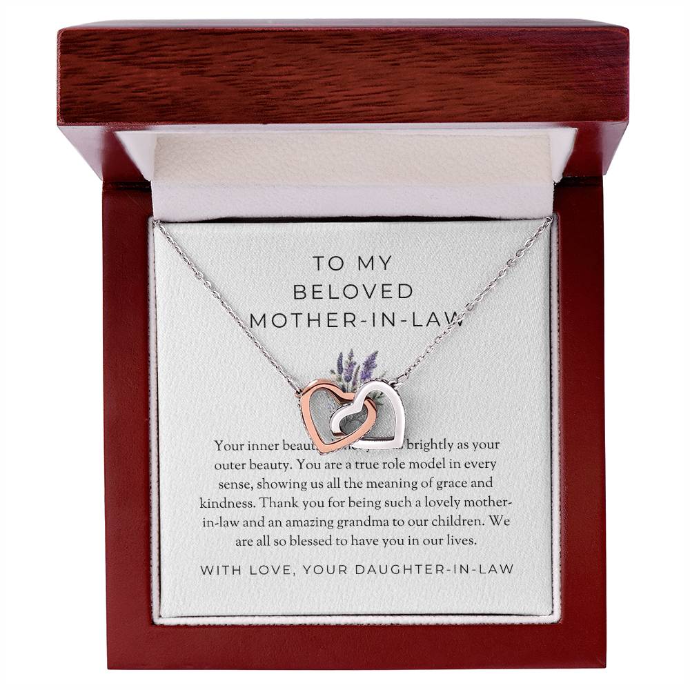 To My Beloved Mother-in-law, Interlocking Hearts Necklace with Heartfelt Message | Mother-in-law Gift