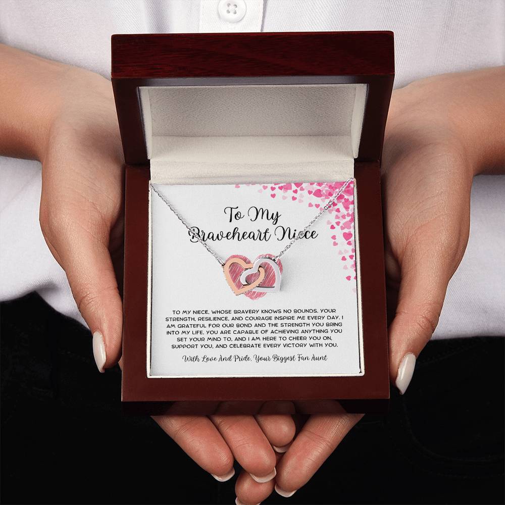 To My Braveheart Niece - From Aunt to Niece Interlocking Hearts Necklace - SOUVMOUR
