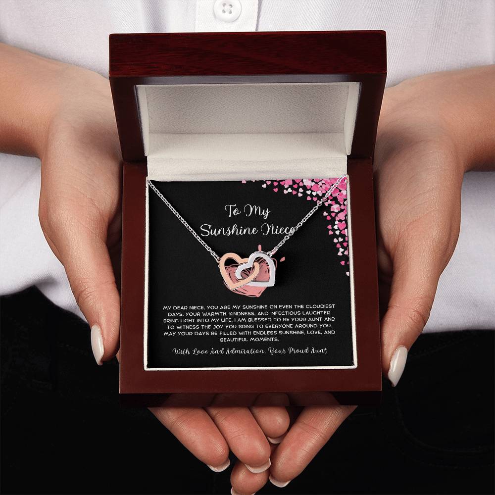 To My Sunshine Niece - From Aunt to Niece Interlocking Hearts Necklace - SOUVMOUR