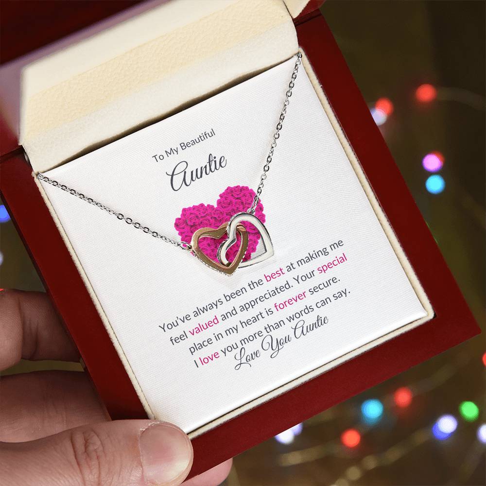 To My Aunt Necklace – Beautiful Hearts Necklace | Message Card for Aunt for Expressing Love and Gratitude in Yellow & White Gold - SOUVMOUR