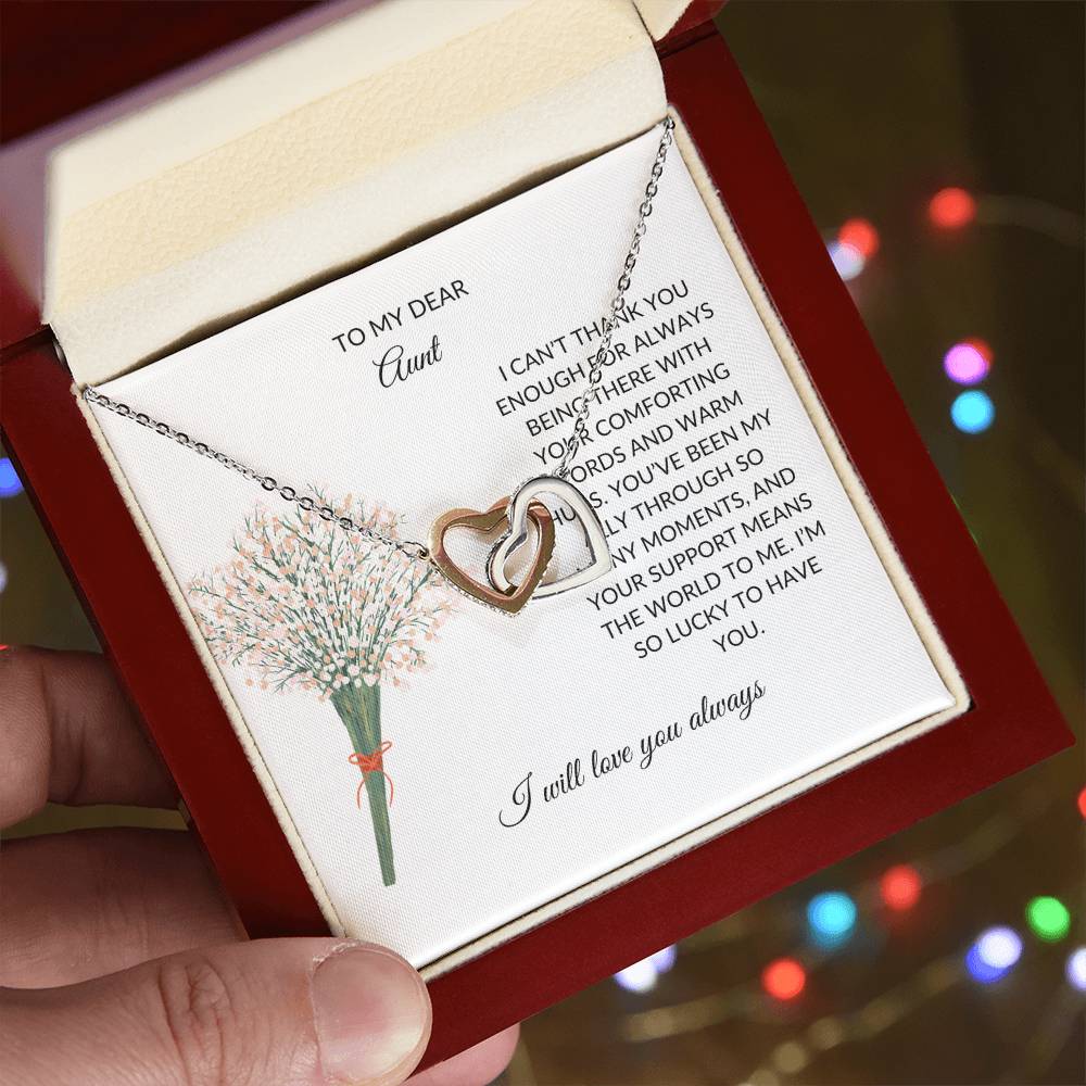 To My Special Aunt Necklace – Lovely Hearts Necklace | Thoughtful Message Card for Expressing Love and Gratitude in Yellow & White Gold - SOUVMOUR