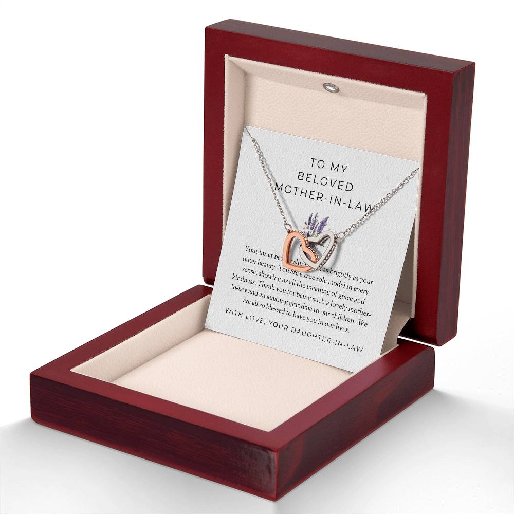 To My Beloved Mother-in-law, Interlocking Hearts Necklace with Heartfelt Message | Mother-in-law Gift