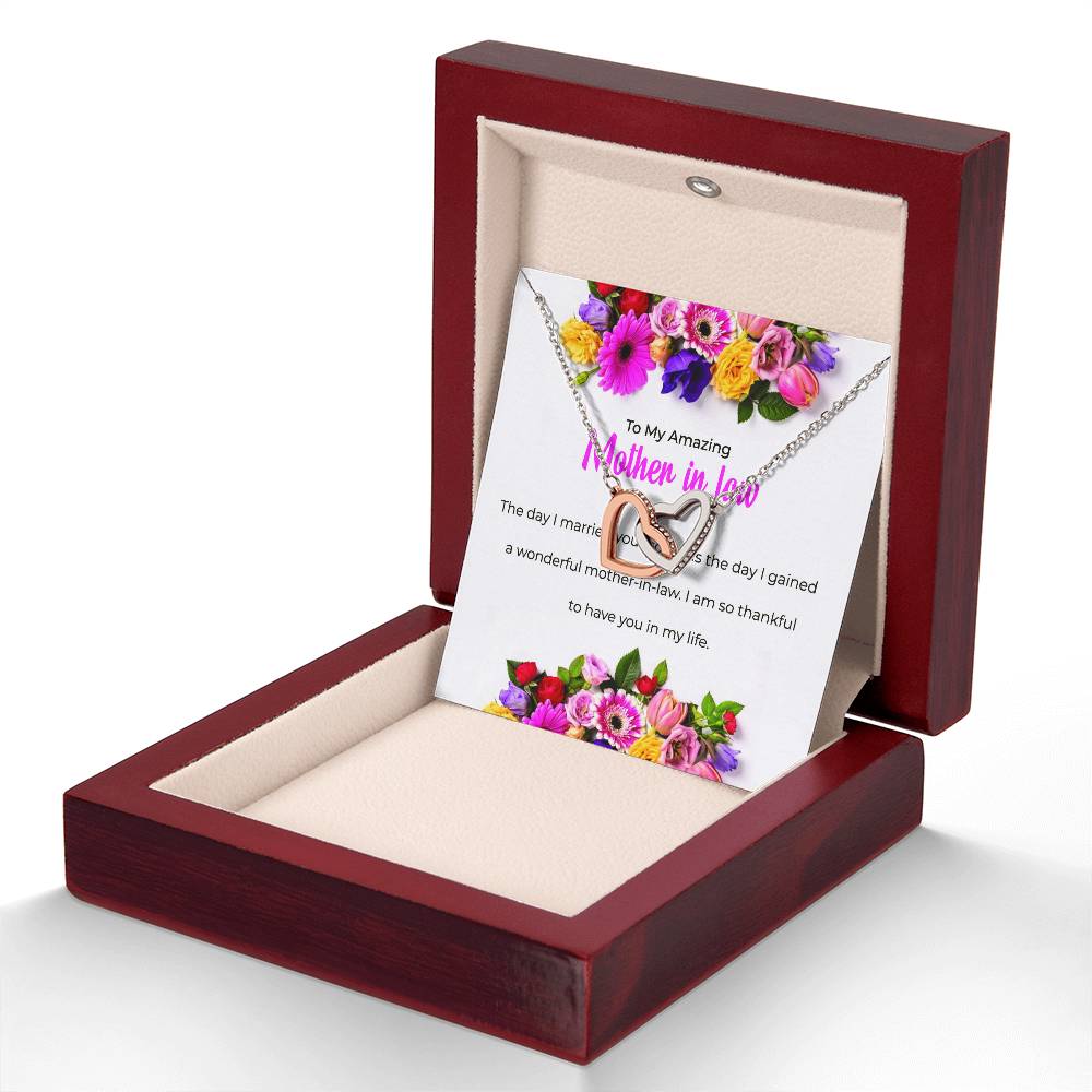 To My Amazing Mother-in-law, Interlocking Hearts Necklace with Heartfelt Sentiment | Mother-in-law Gift