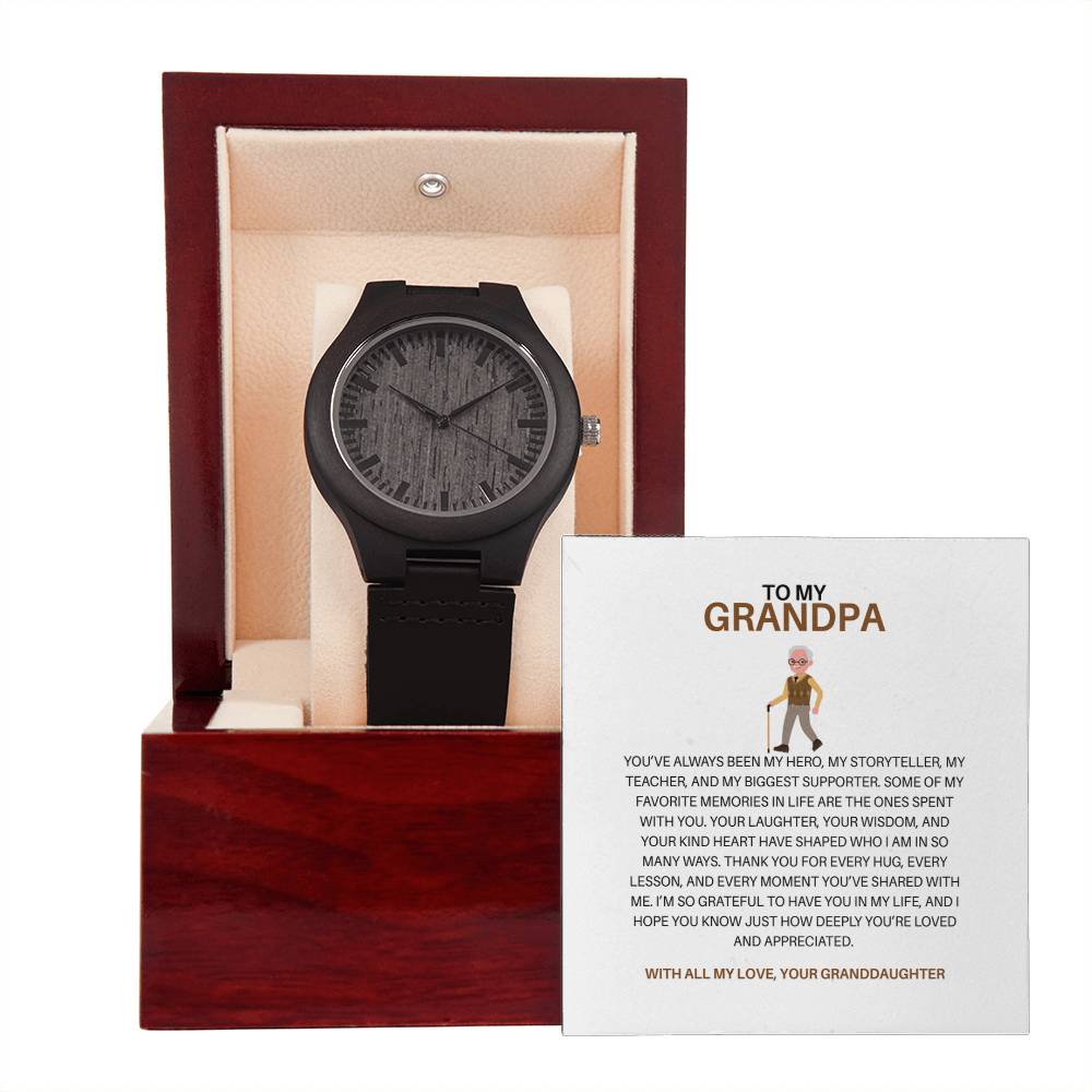 Men’s Wooden Watch for Grandpa – Special Gift from Granddaughter with Personalized Card