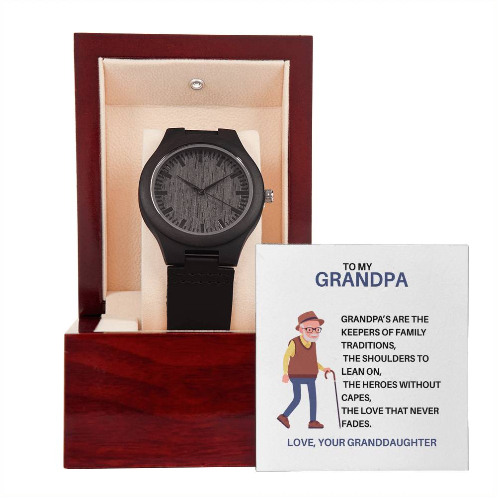 Wooden Watch for Grandpa – Gift from Granddaughter with Personalized Message Card