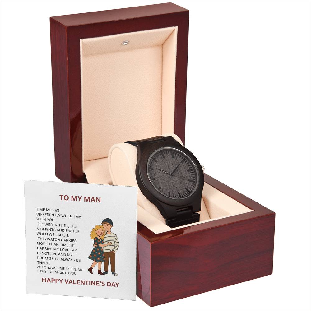 To My Man - Wooden Watch Gift with Valentine’s Day Message Card