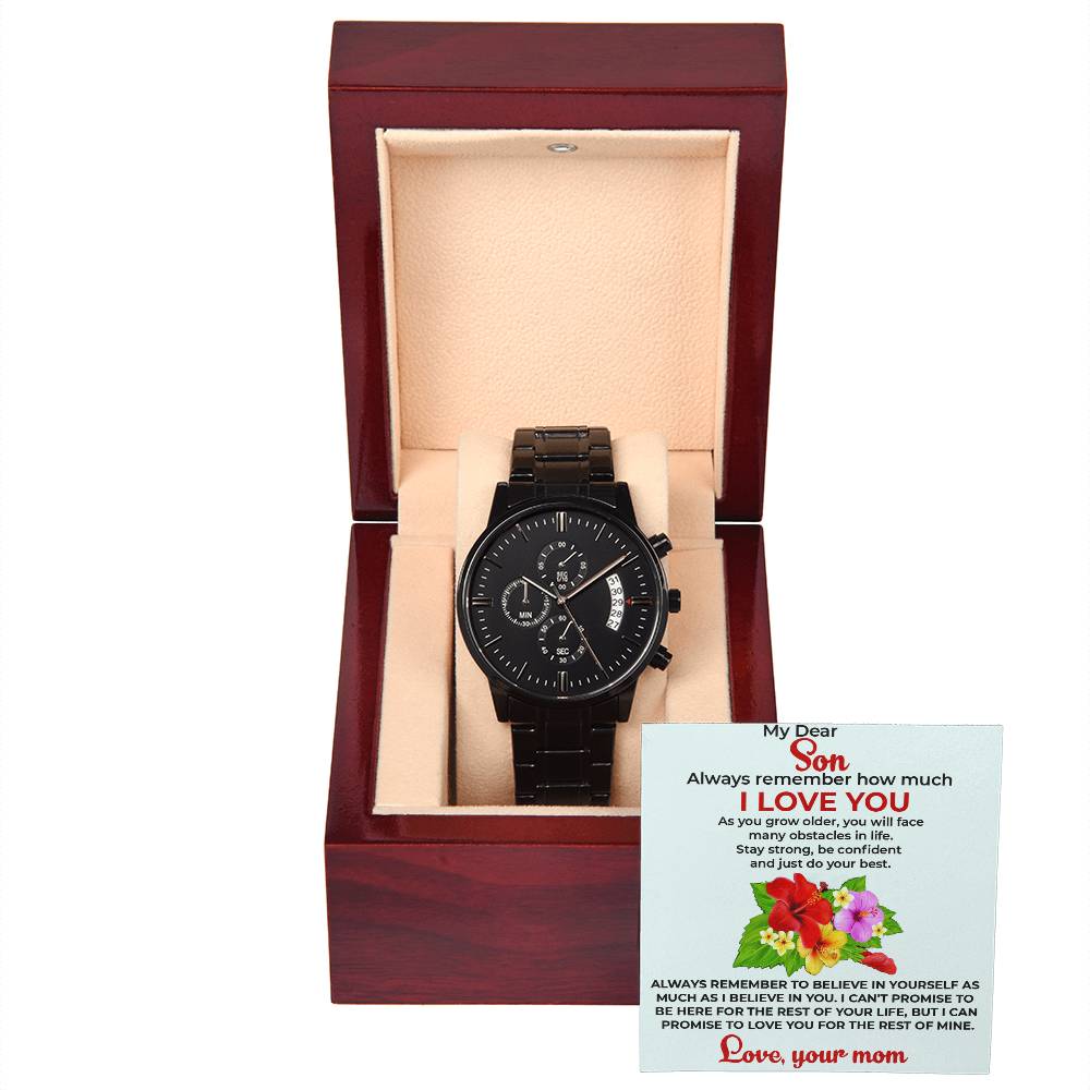 To My Beautiful Boy | Black Chronograph Watch Gift from Mom | Classic Watch Gift