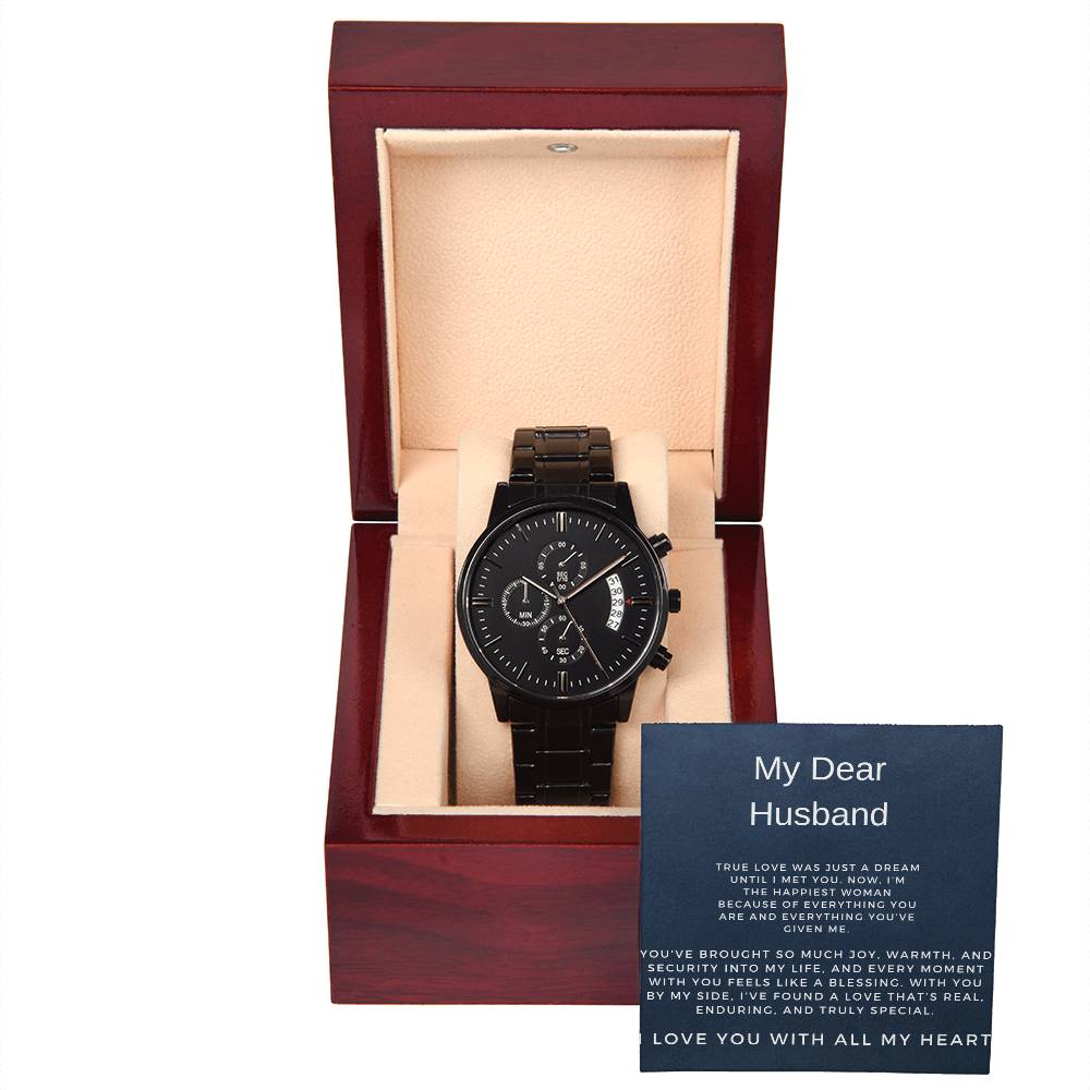 To My Dear Husband | Timeless Black Chronograph Watch for Any Occasion