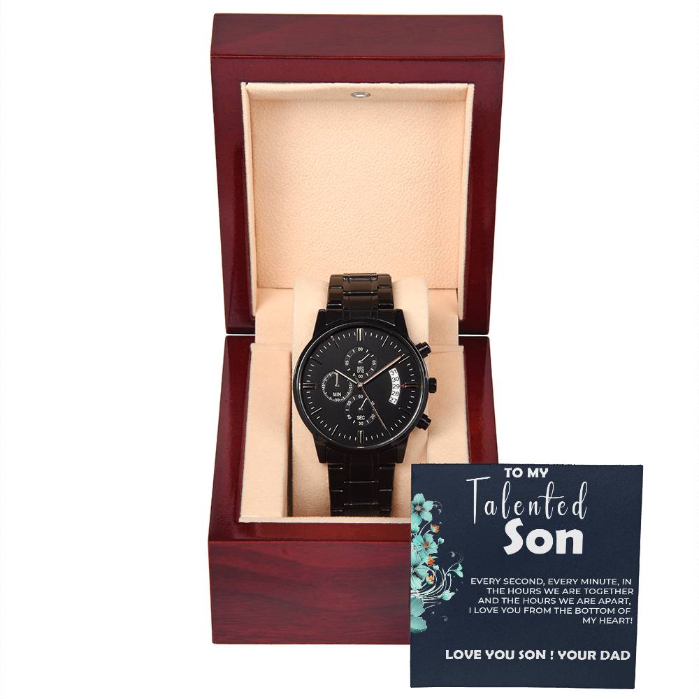 To My Talented Son | Black Chronograph Watch Gift from Dad | Stylish Son Gift