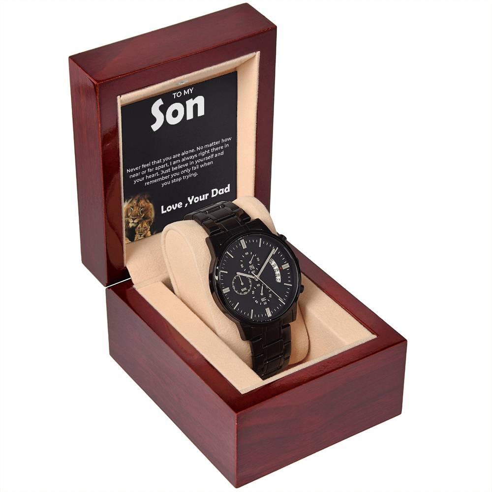 To My Brave Son | Black Chronograph Watch Gift from Dad | Timeless Keepsake for Son