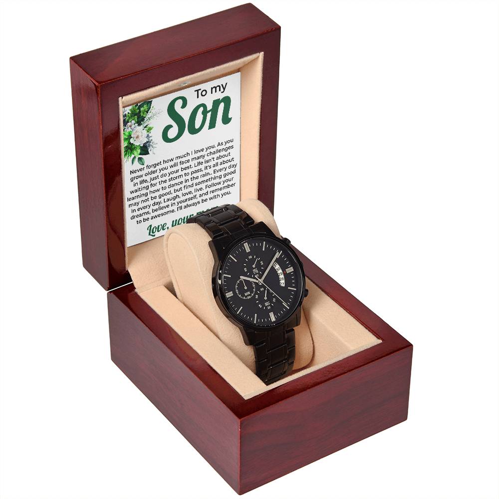 To My Lovely Boy | Black Chronograph Watch Gift from Mom | Special Keepsake for Son