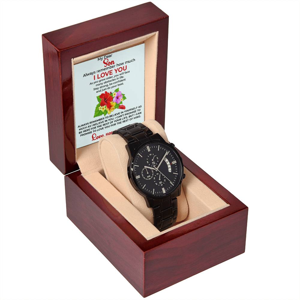 To My Beautiful Boy | Black Chronograph Watch Gift from Mom | Classic Watch Gift