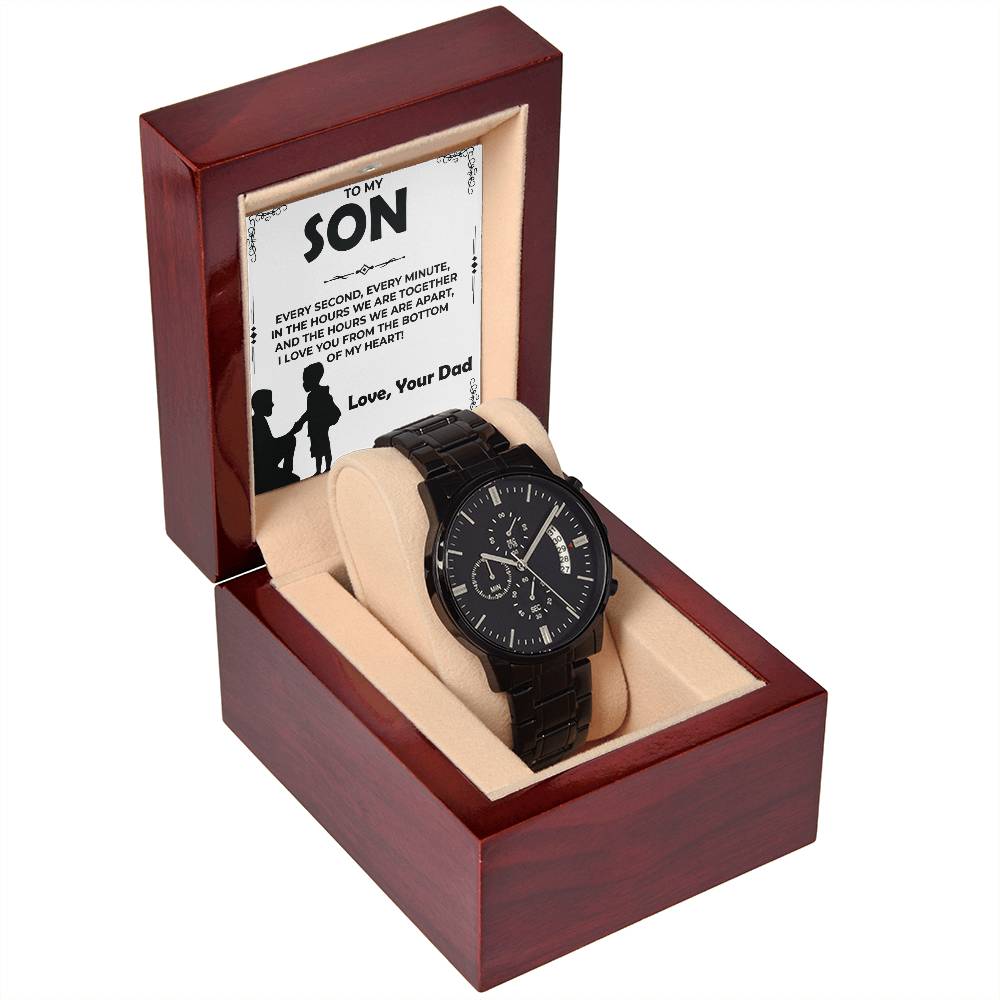 Dear Son | Black Chronograph Watch Gift from Dad | Elegant Timepiece for Son