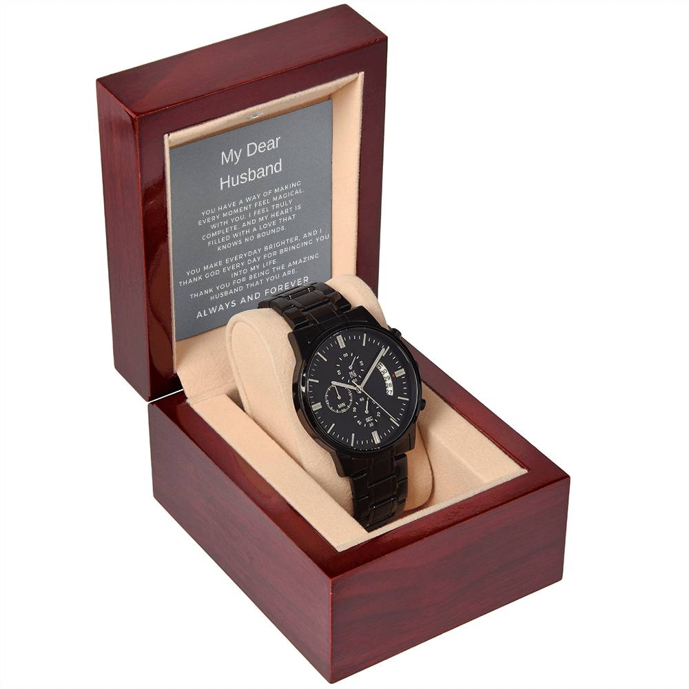 To My Husband | Sophisticated Black Chronograph Watch Perfect for Him