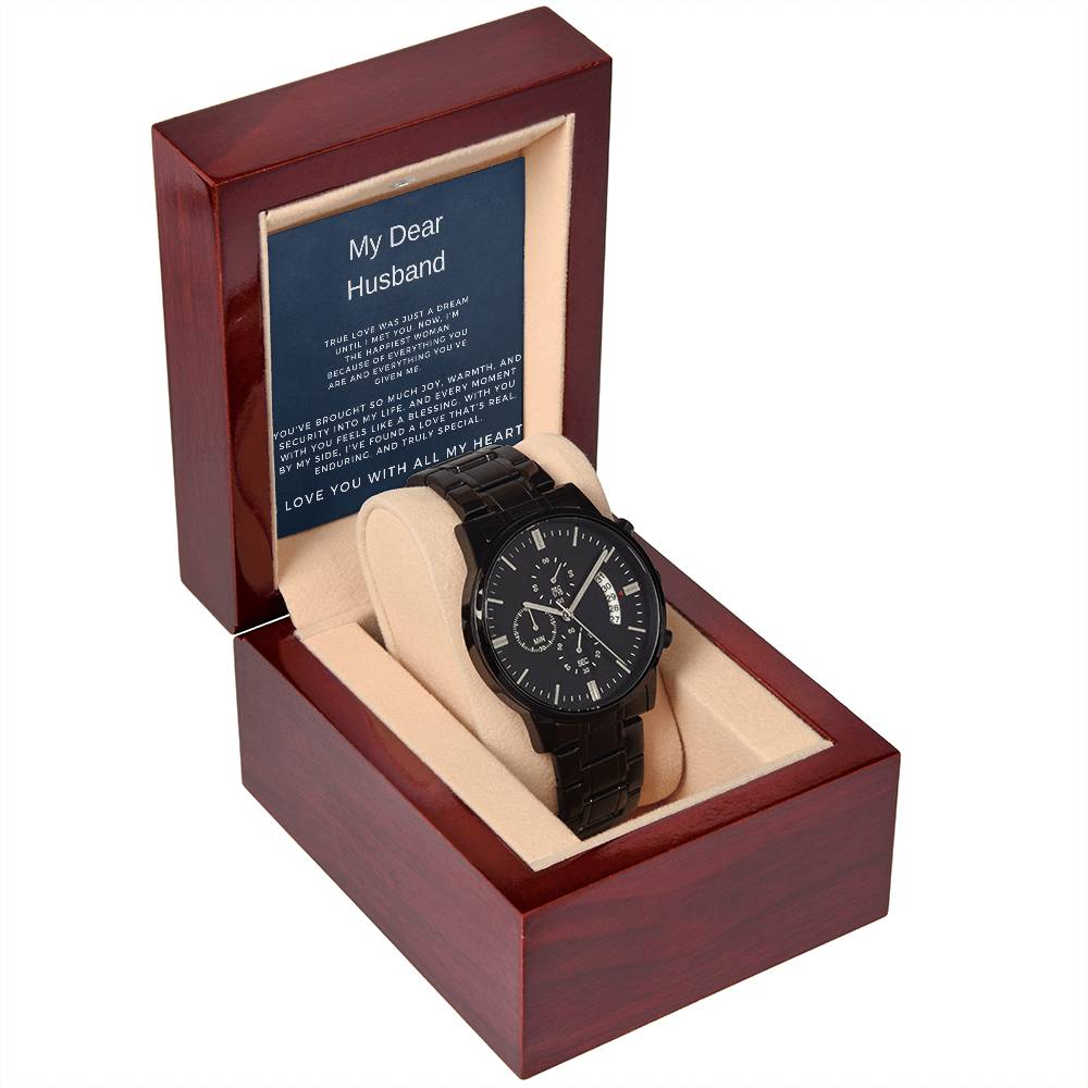 To My Dear Husband | Timeless Black Chronograph Watch for Any Occasion