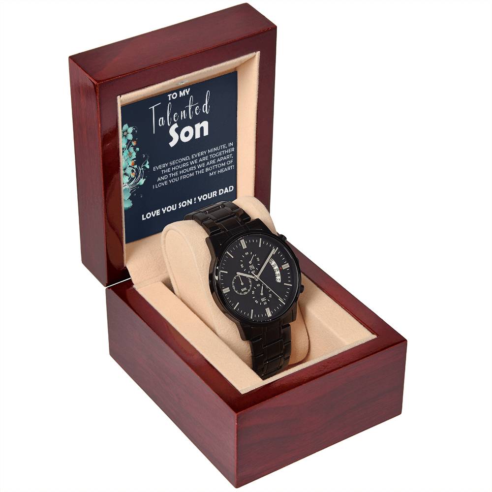 To My Talented Son | Black Chronograph Watch Gift from Dad | Stylish Son Gift