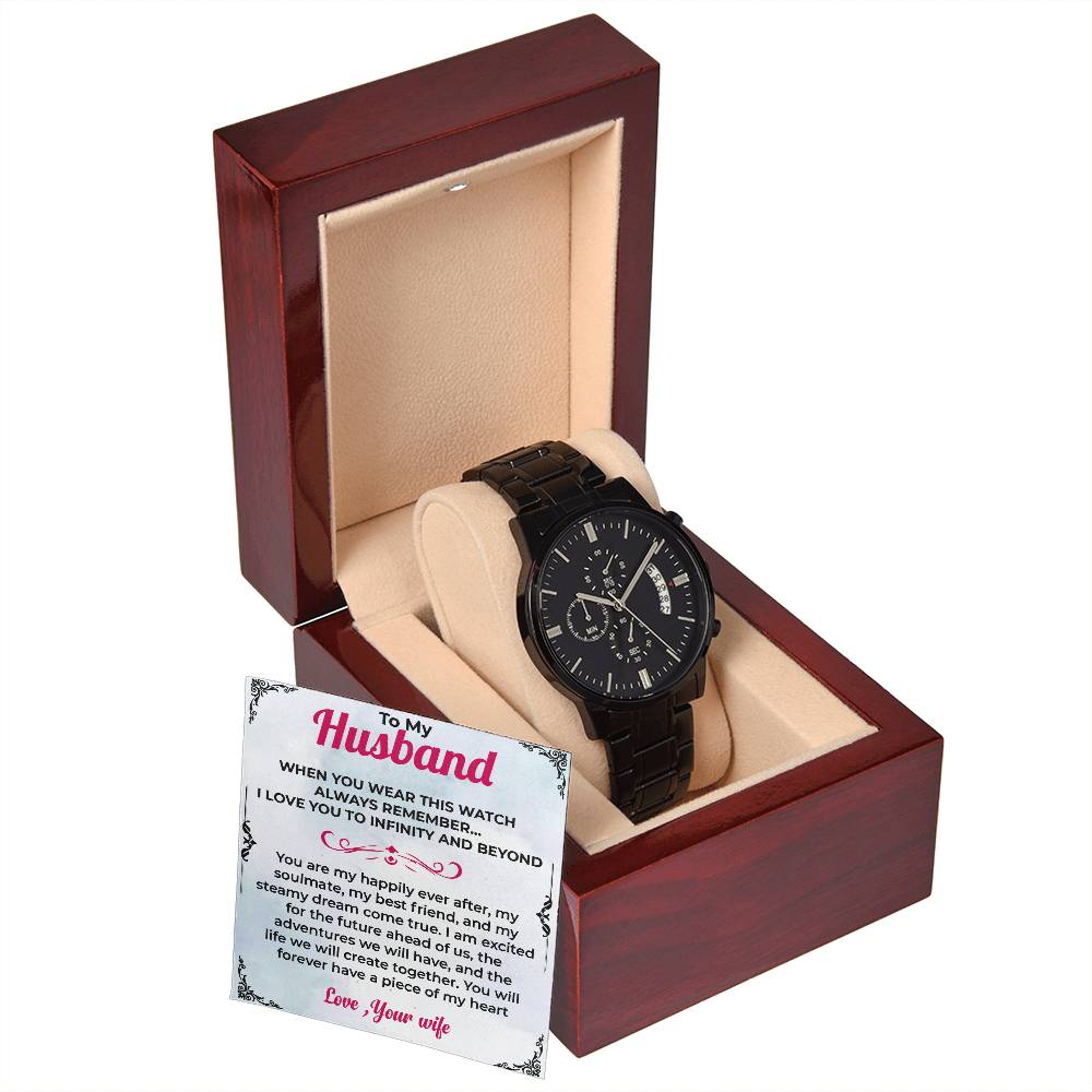 To My Husband | Sleek Black Chronograph Watch Gift | Gift For Him
