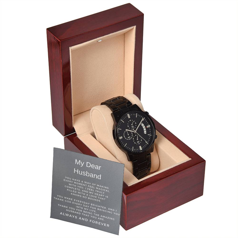 To My Husband | Sophisticated Black Chronograph Watch Perfect for Him