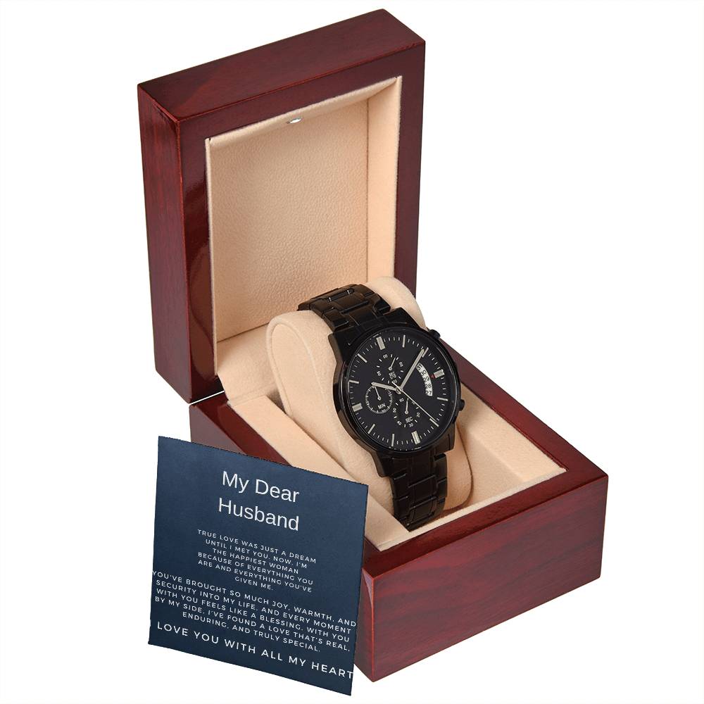 To My Dear Husband | Timeless Black Chronograph Watch for Any Occasion