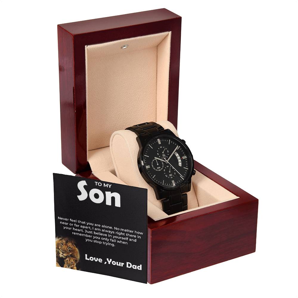 To My Brave Son | Black Chronograph Watch Gift from Dad | Timeless Keepsake for Son