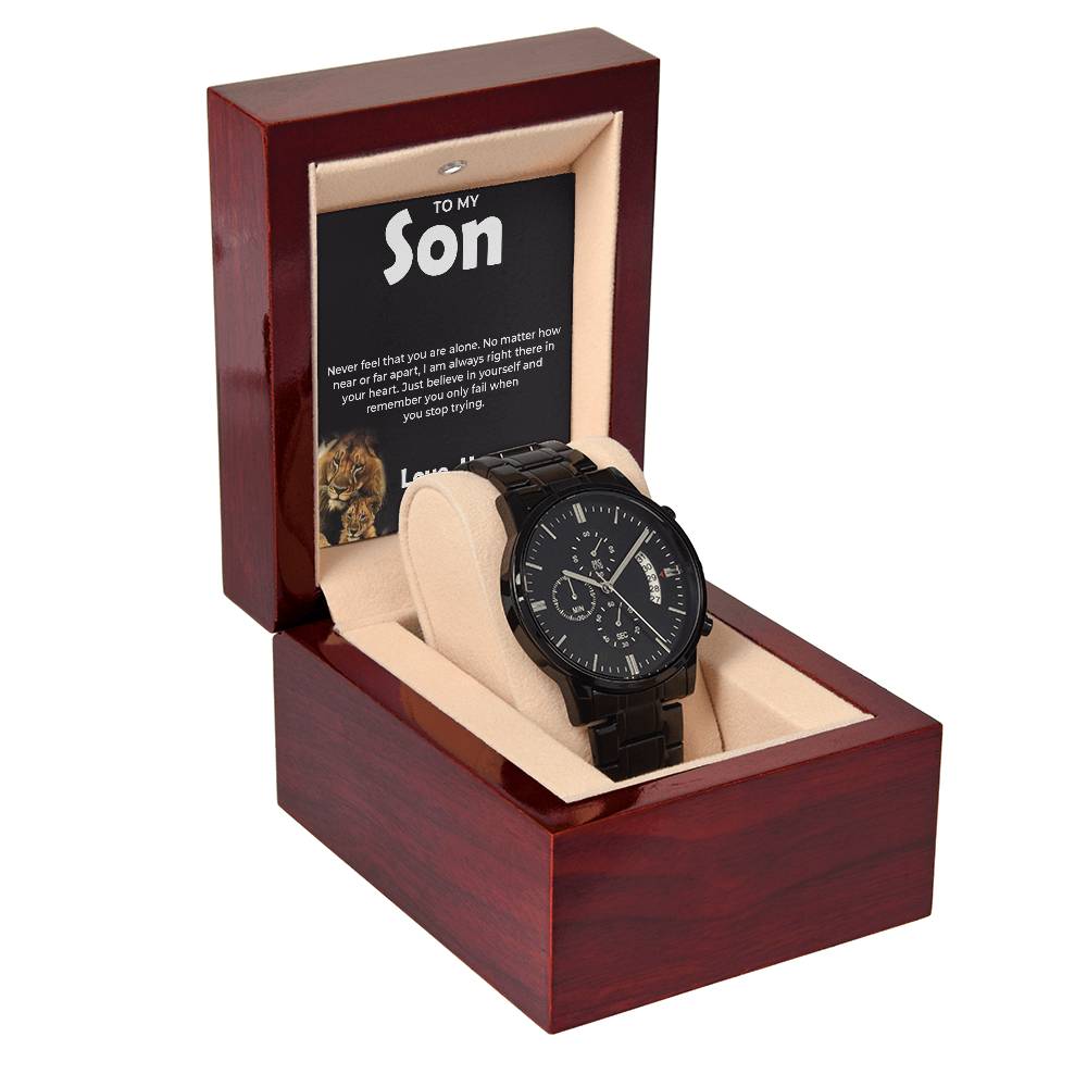 To My Brave Son | Black Chronograph Watch Gift from Dad | Timeless Keepsake for Son