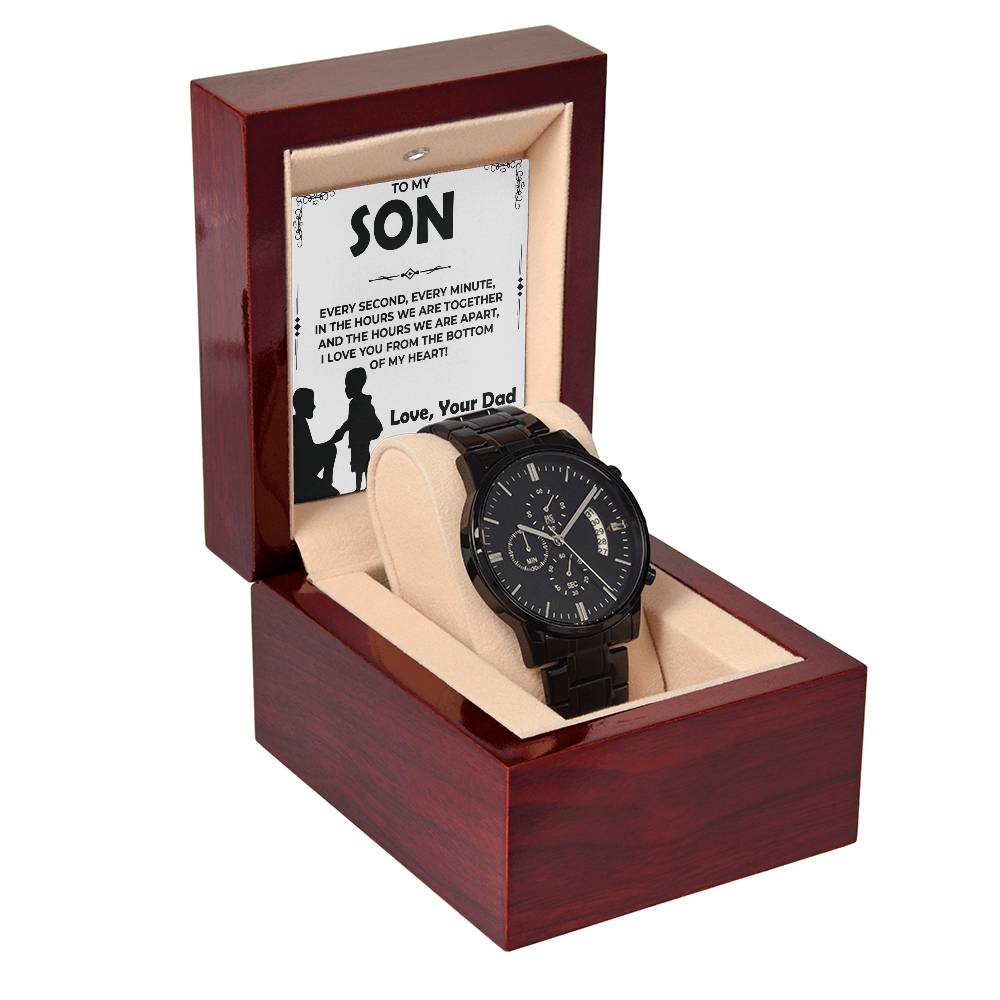 Dear Son | Black Chronograph Watch Gift from Dad | Elegant Timepiece for Son
