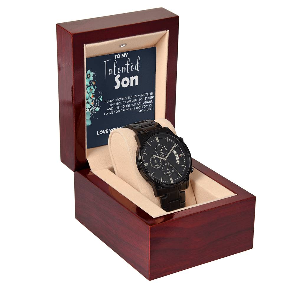 To My Talented Son | Black Chronograph Watch Gift from Dad | Stylish Son Gift