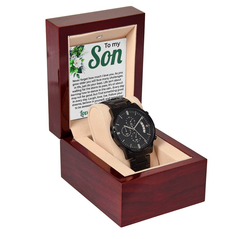 To My Lovely Boy | Black Chronograph Watch Gift from Mom | Special Keepsake for Son