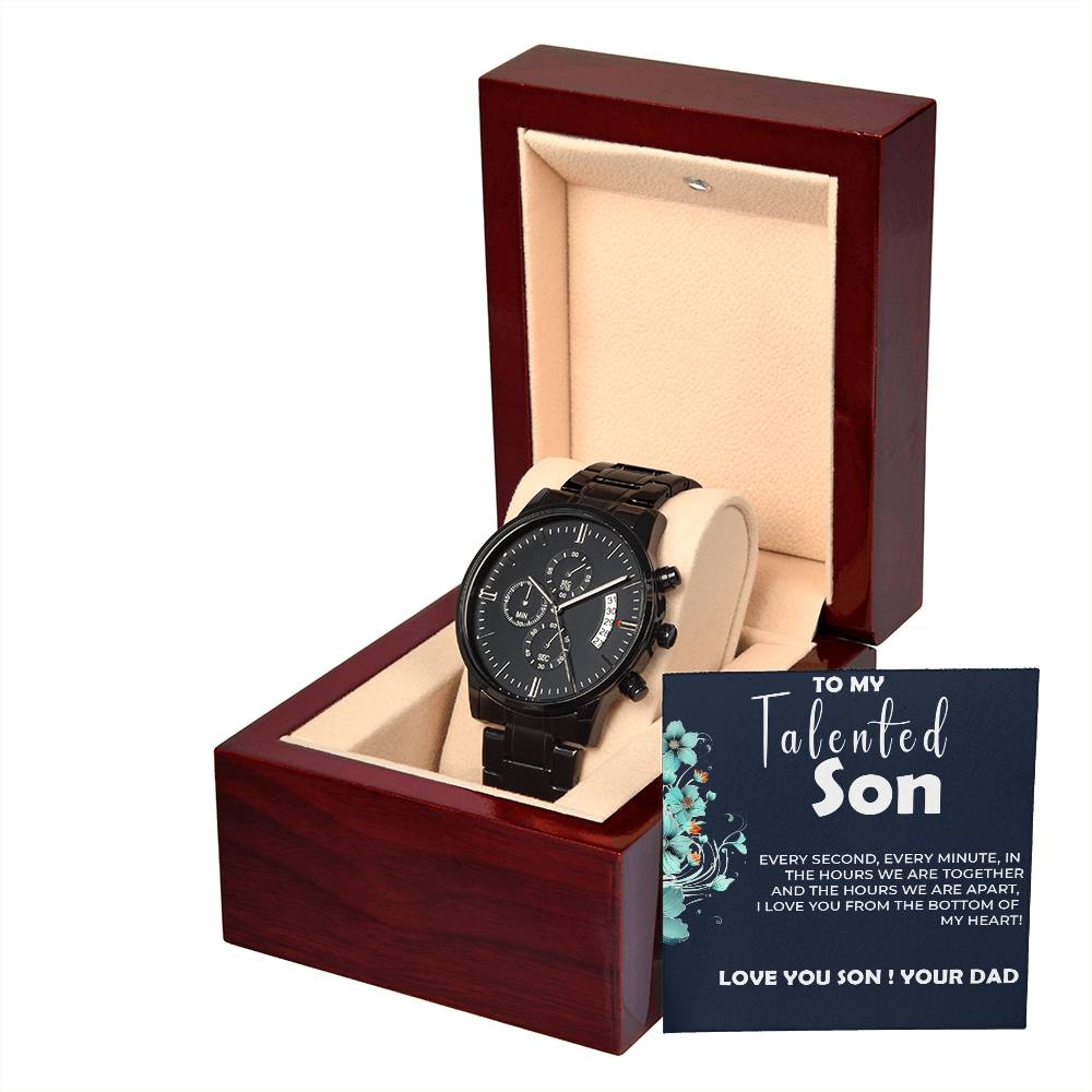 To My Talented Son | Black Chronograph Watch Gift from Dad | Stylish Son Gift