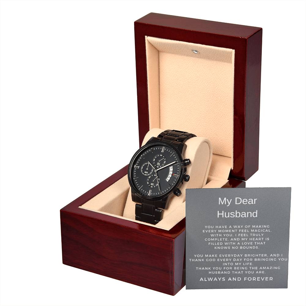 To My Husband | Sophisticated Black Chronograph Watch Perfect for Him