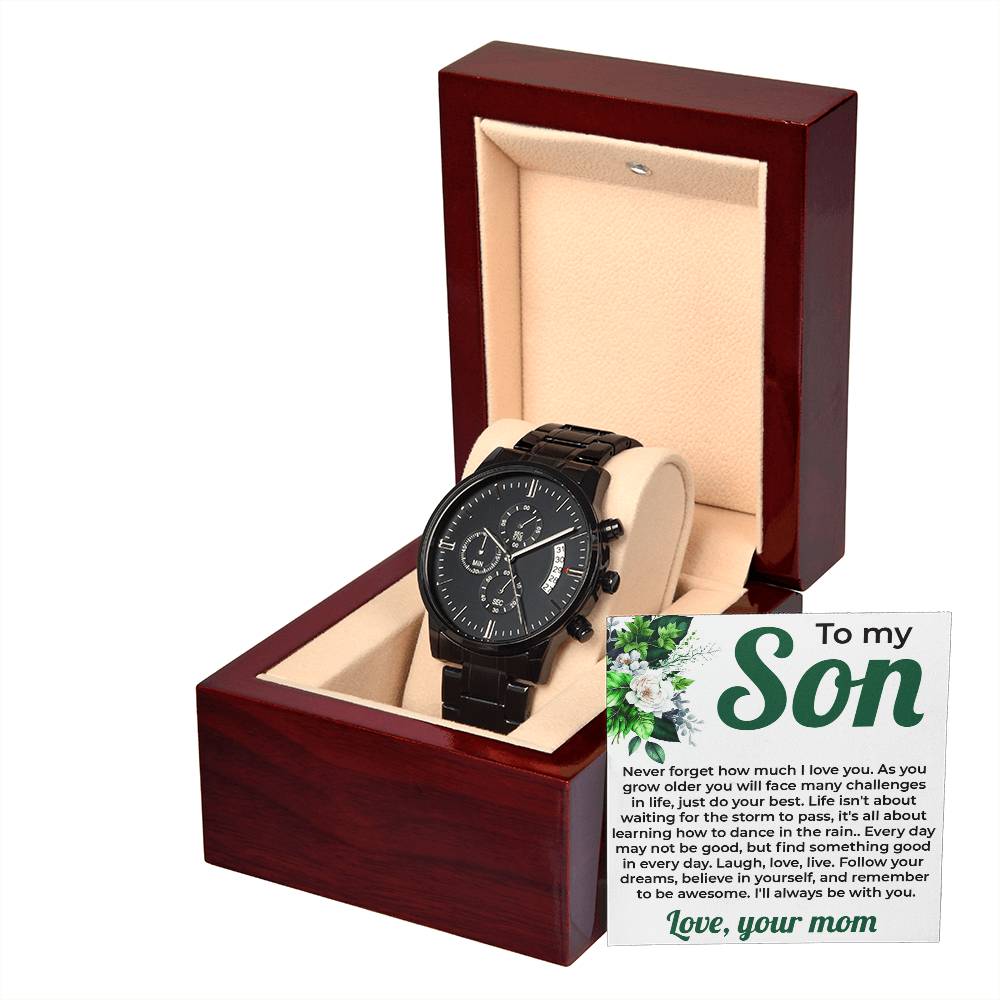 To My Lovely Boy | Black Chronograph Watch Gift from Mom | Special Keepsake for Son