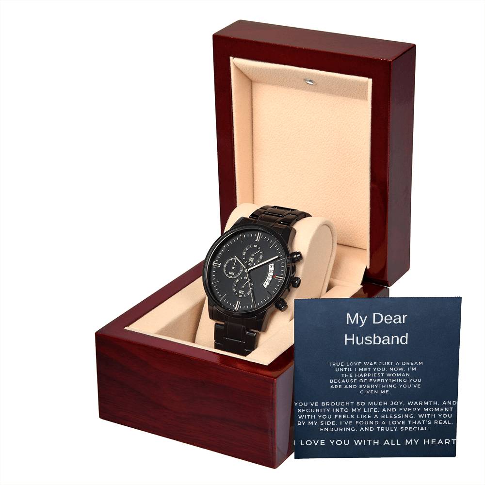 To My Dear Husband | Timeless Black Chronograph Watch for Any Occasion