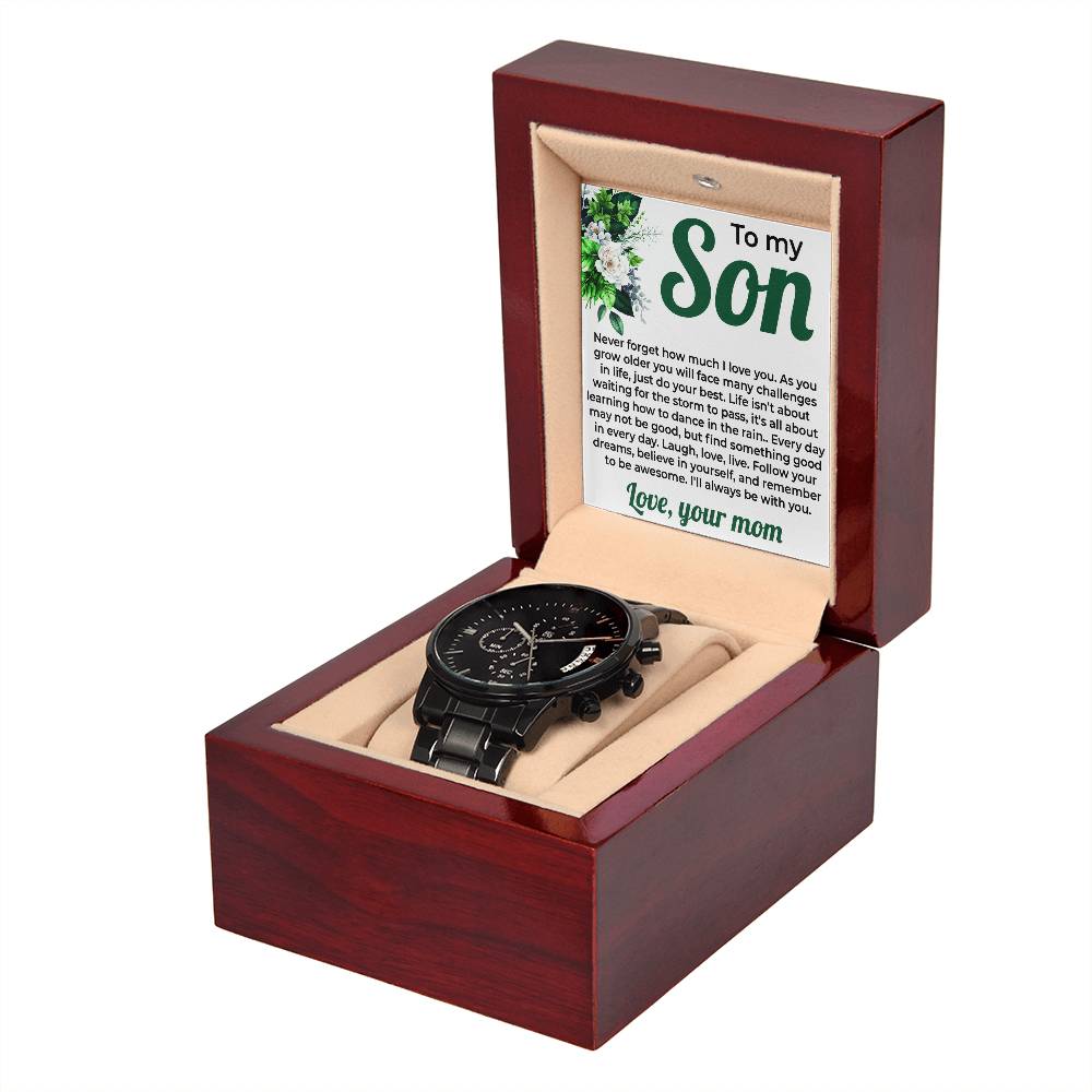 To My Lovely Boy | Black Chronograph Watch Gift from Mom | Special Keepsake for Son