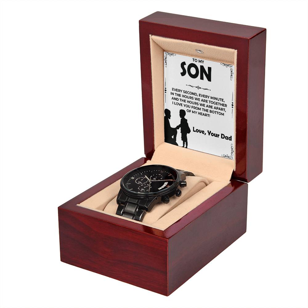 Dear Son | Black Chronograph Watch Gift from Dad | Elegant Timepiece for Son